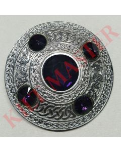  Purple Scottish Celtic Kilt Fly Plaid Brooch 5 Stones
