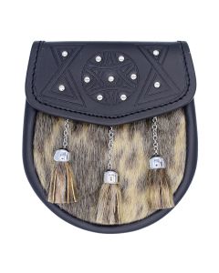 Scottish Rabbit Fur Sporran in Brown Thistle with Stone