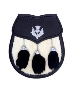 Scottish Semi Dress White & Black Rabbit Fur Kilt Sporran 