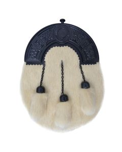 Scottish White Rabbit Fur Sporran with chrome Celtic Arch