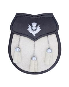 Semi Dress White Leather Sporran with Thistle Badge