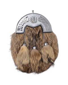 Silver Cantle brown Fox Fur Sporran with 3 Tassels