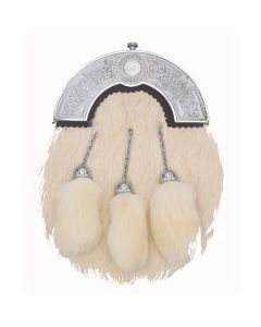 Silver Cantle Rabbit Fur Sporran with Three Tassels