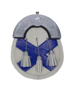 Silver Chrome Scottish Flag Leather sporran Front