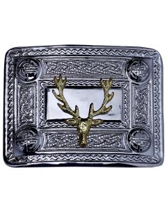 Stage Head Kilt Belt Buckle Chrome with Golden Badge