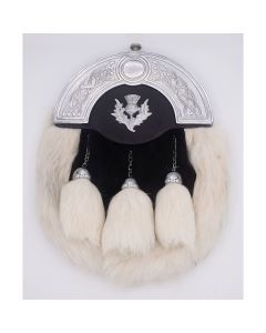 White and Black Rabbit Fur  Sporran with Silver Cantle