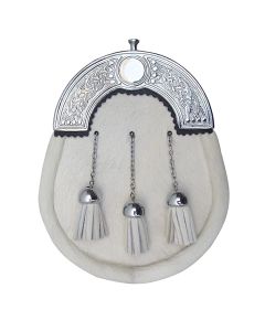  White Rabbit Hair Sporran With Chain Belt and Strap