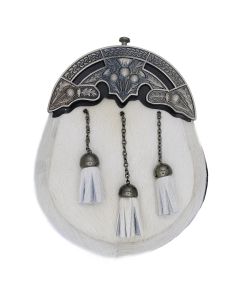 White Seal Skin Sporran with  Celtic Knot Cantle