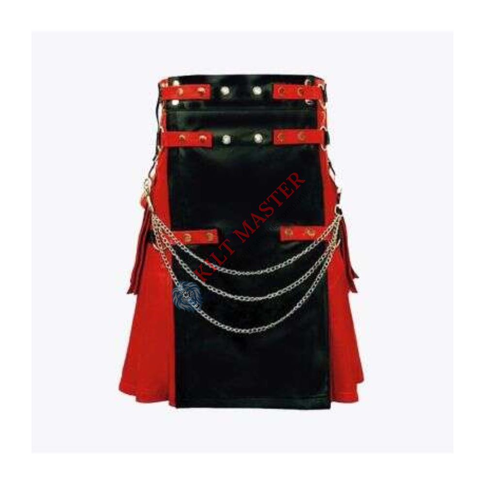 Black and Red Scottish Leather Kilt