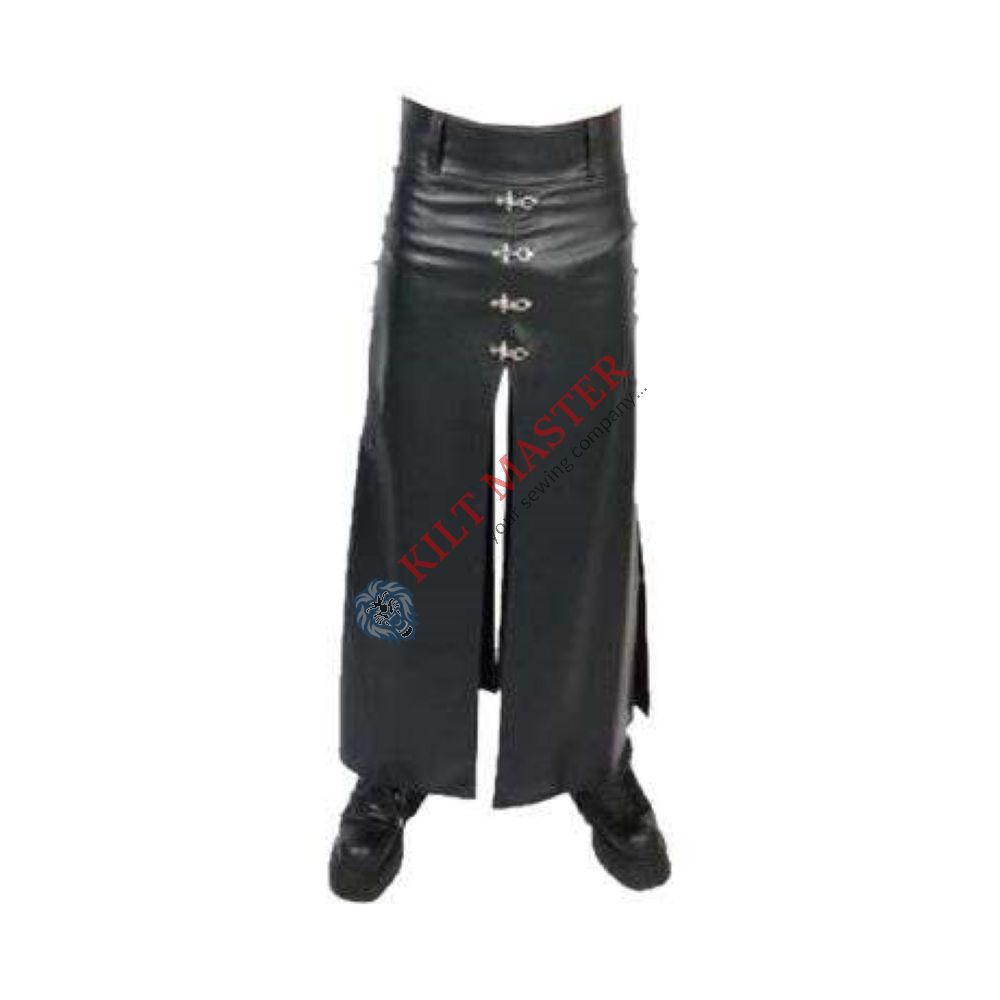 Black Leather Long Hip Kilt
