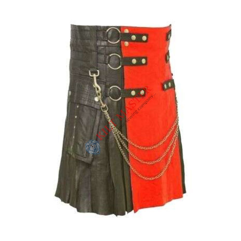  Scottish Black and Red Leather Kilt