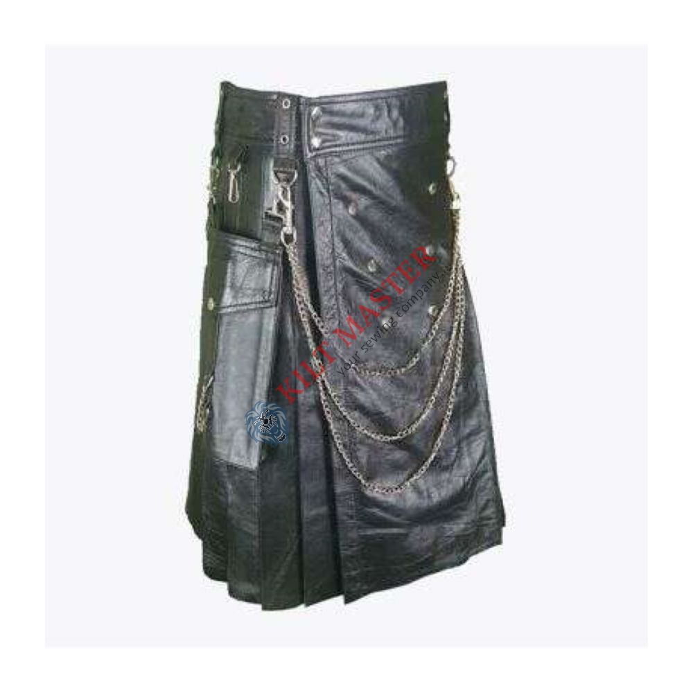 Gothic Style Black Leather Kilt