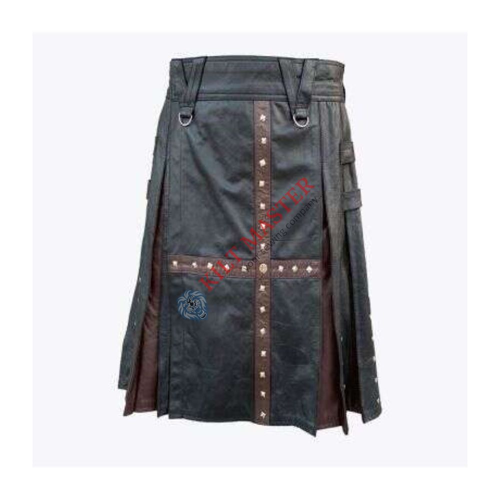 Modern Black and Brown Leather Kilt