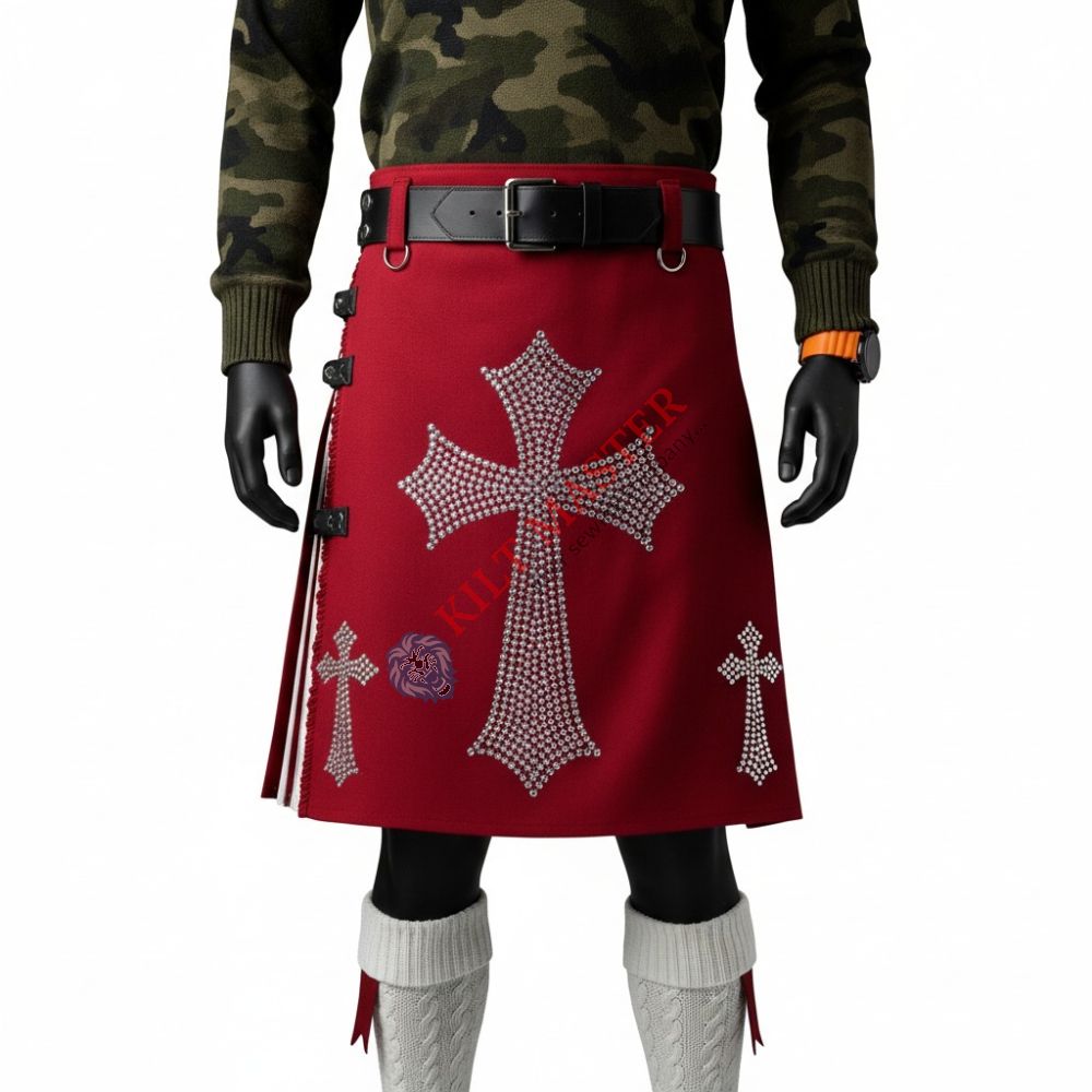 Red Christmas Kilt Decorated with Cross Rhinestone