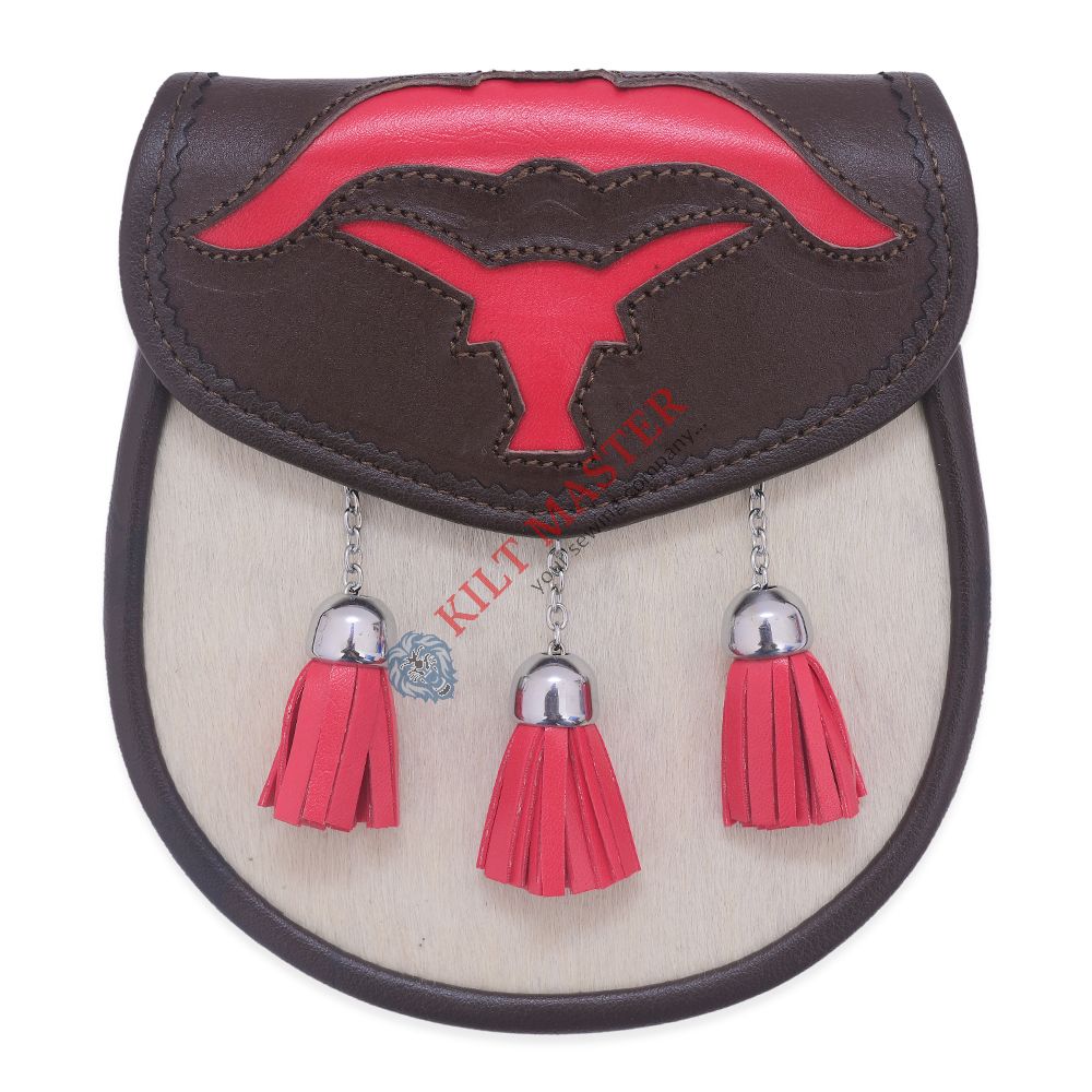  Red Scottish Kilt Semi Dress  Bull Leather Sporran 