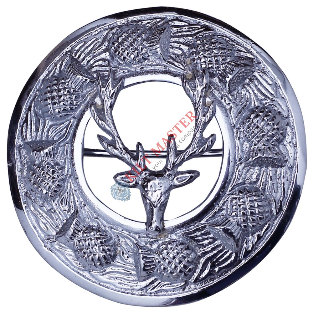 Stag Head Kilt Fly Plaid Brooch Front