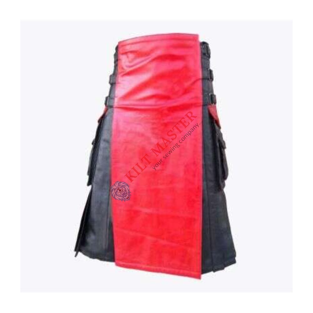 Stylish Black and Red Leather Kilt