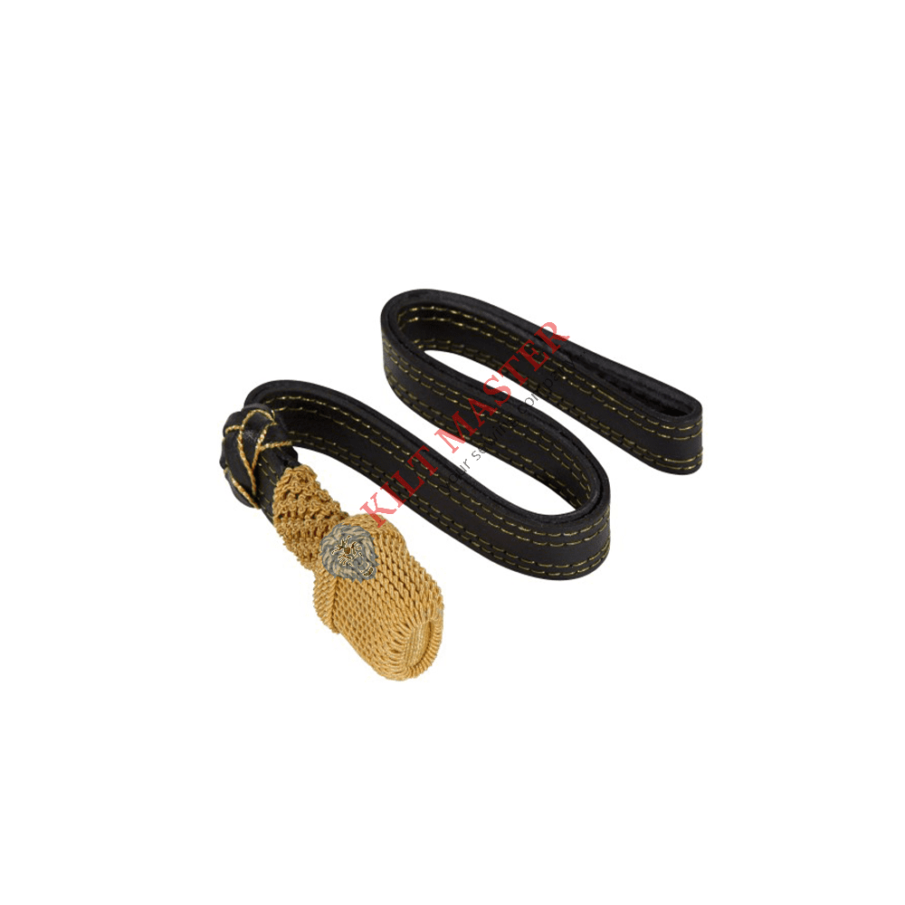 Sword knot, gold with black leather strap