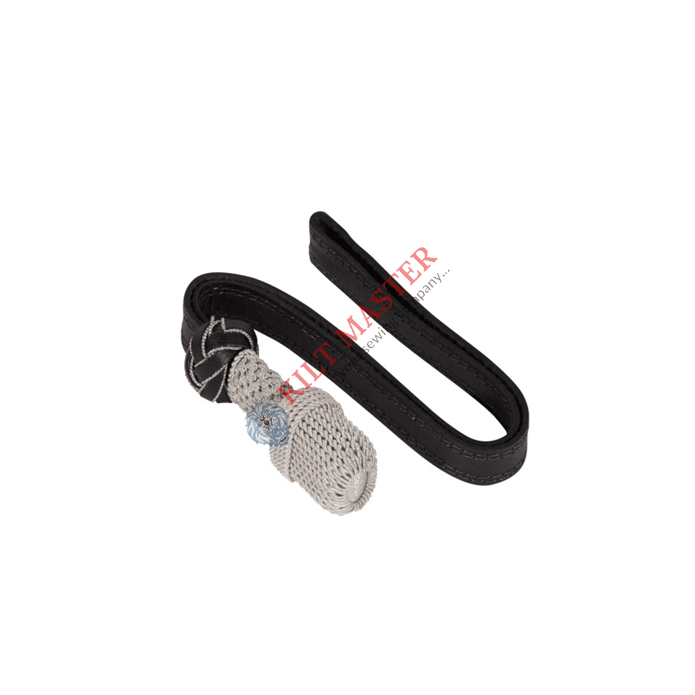Sword knot, silver with black leather strap