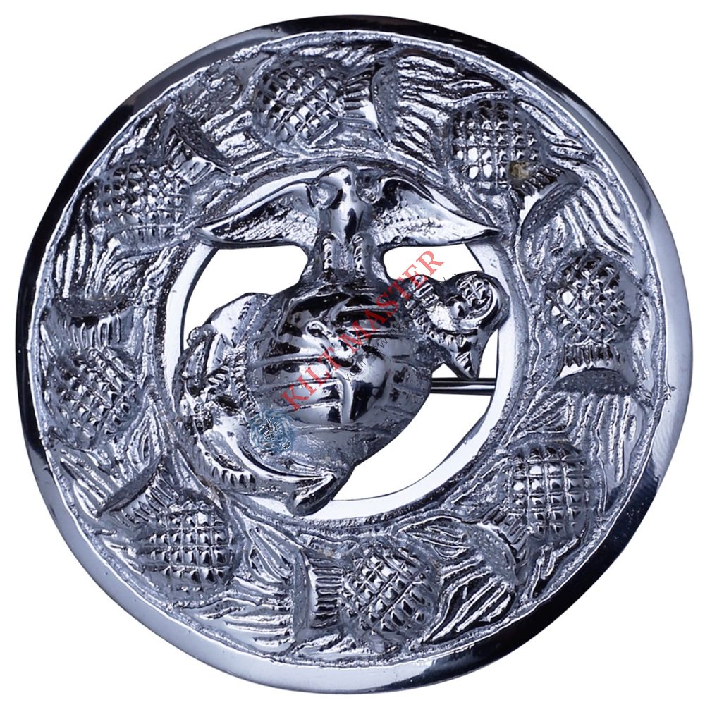 US Marine Corps Kilt Fly Plaid Brooch Front