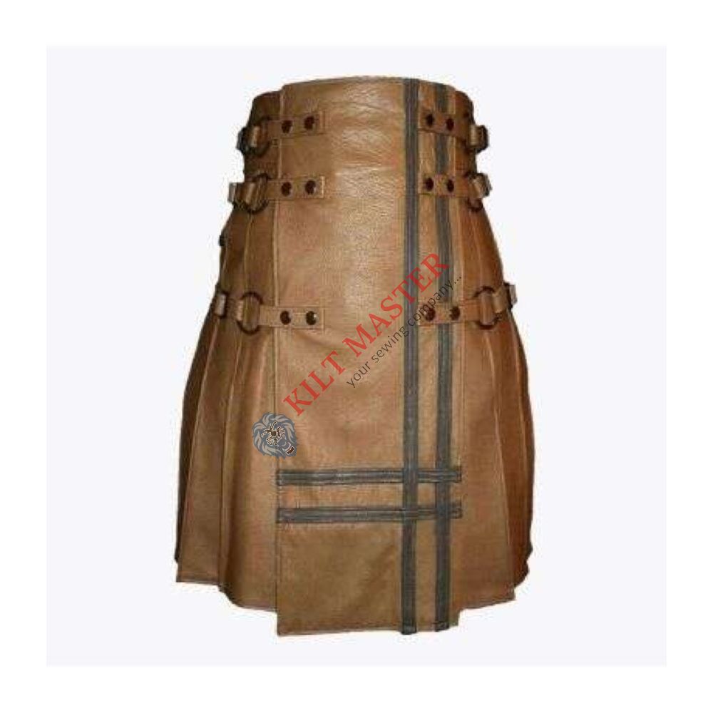 Utility Style Brown Leather Kilt