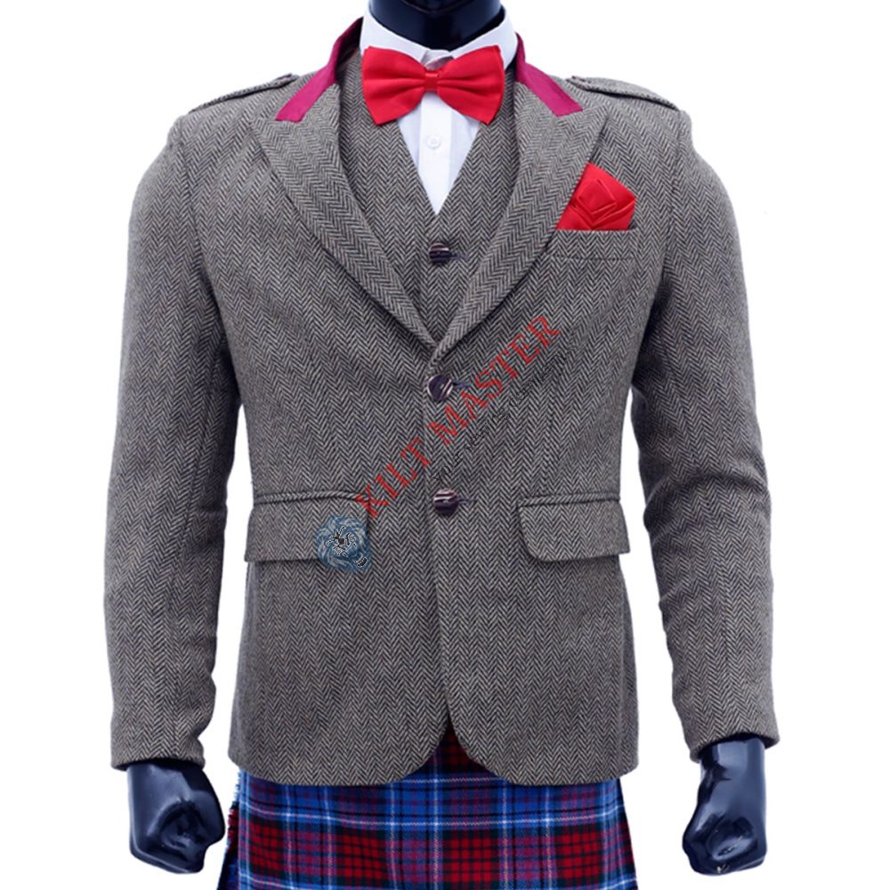 Vintage Brown Tweed Argyle Jacket with Vest Photo