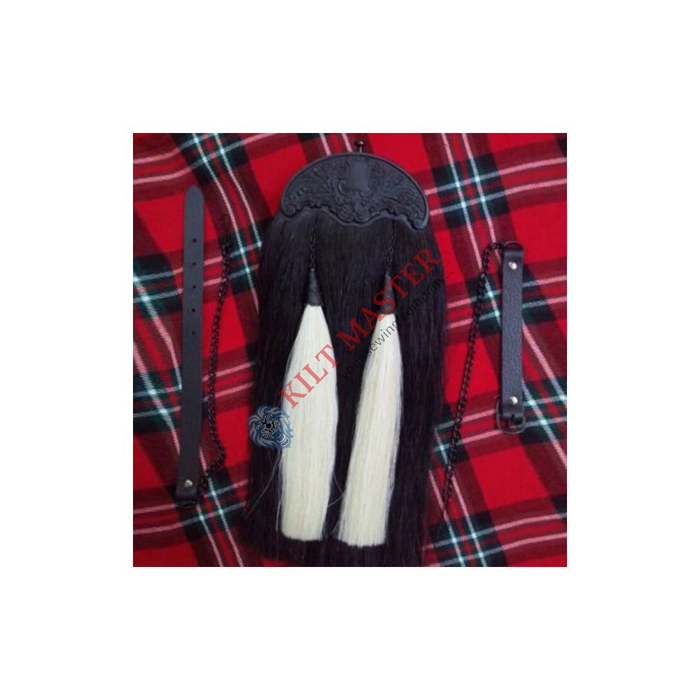 White Tassels Black Horse Hair Sporran