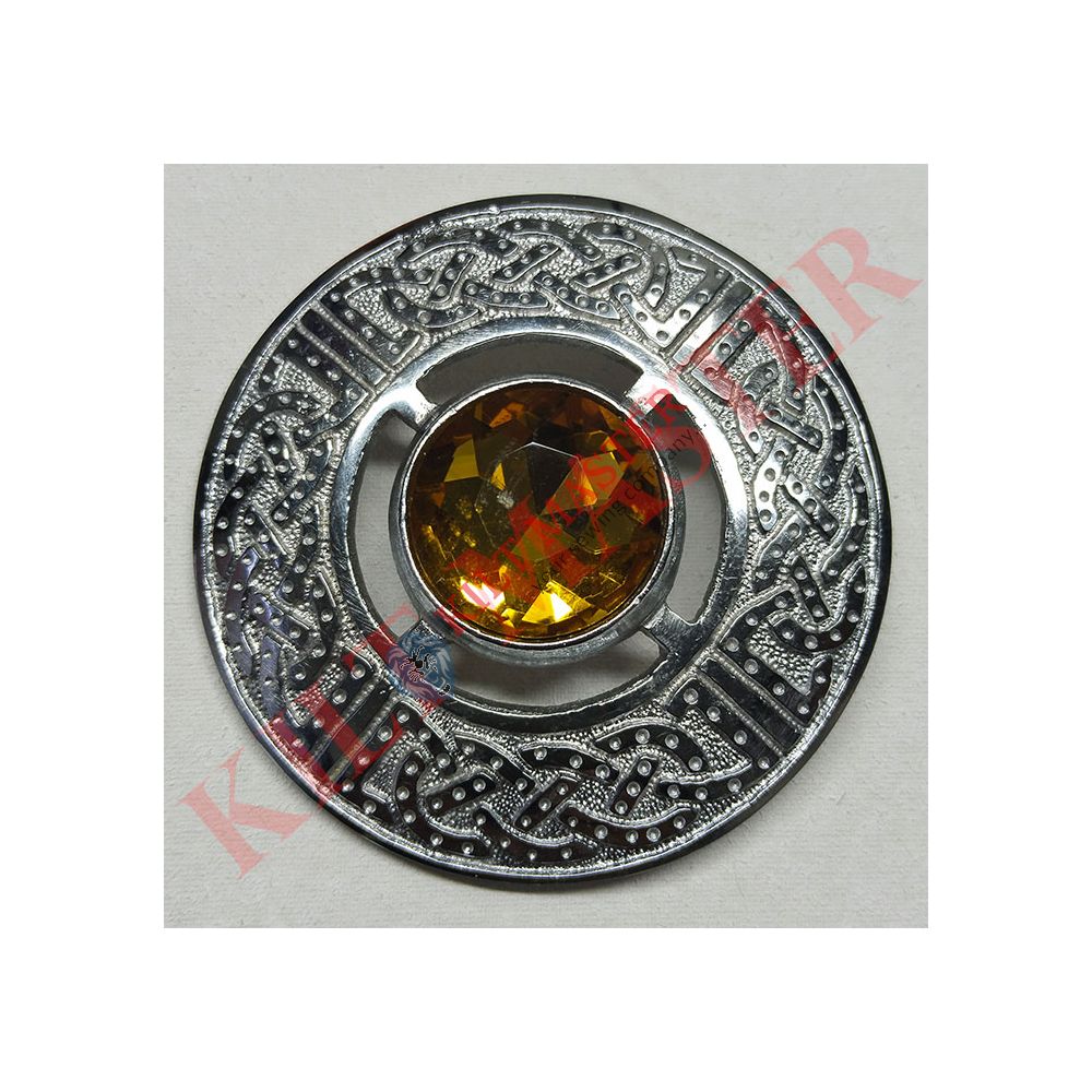 Yellow Stone Kilt Fly Plaid Brooch - Silver Elegance
