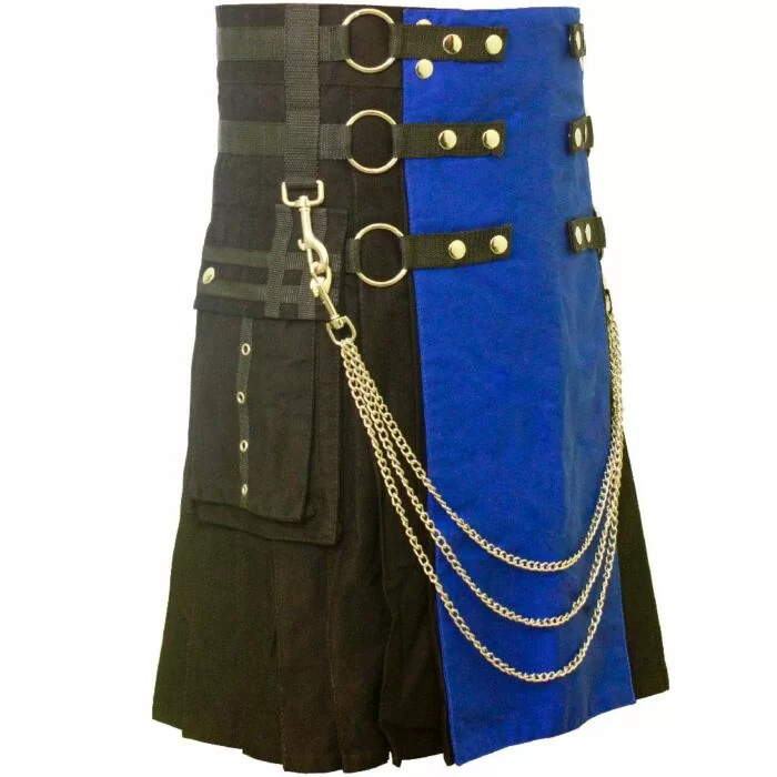 New Great Scottish Fashion Tactical Hybrid Kilt Blue And Black For Men