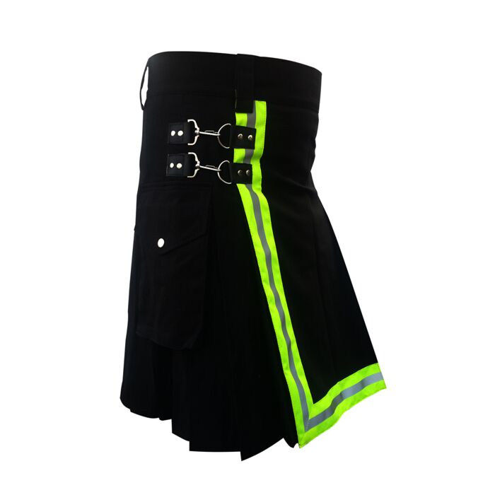 Fire Fighter Fashion sport Kilt Black Pockets Yellow Ribbon Kilt sports kilt 