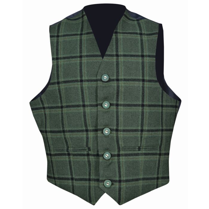 Lovat Green Tweed Argyle Kilt Jacket With 5 Button Vest 