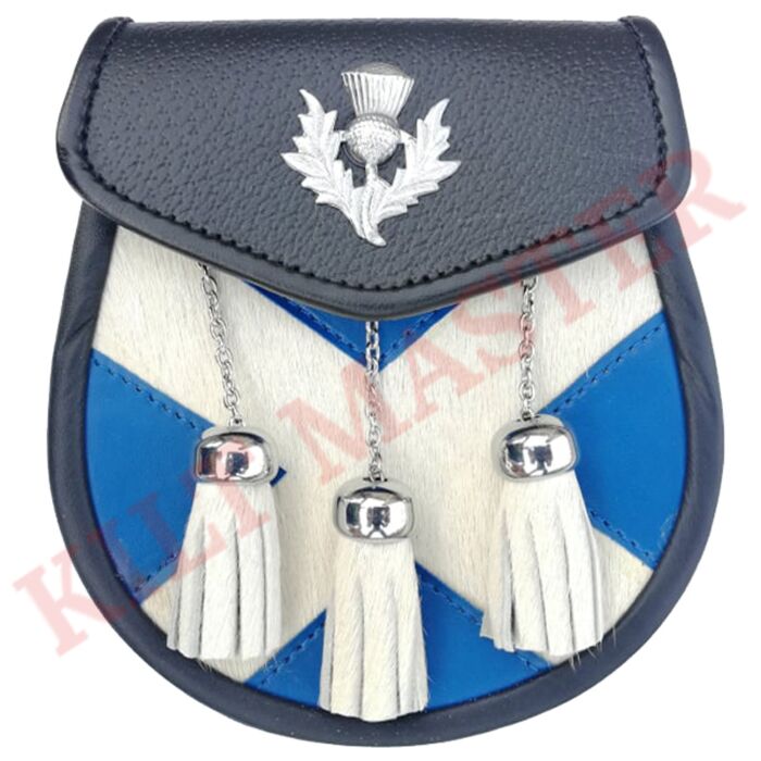 Scottish Kilt Sporran Saltire/Saltire Leather Kilt Sporrans Thistle Crest Badge 