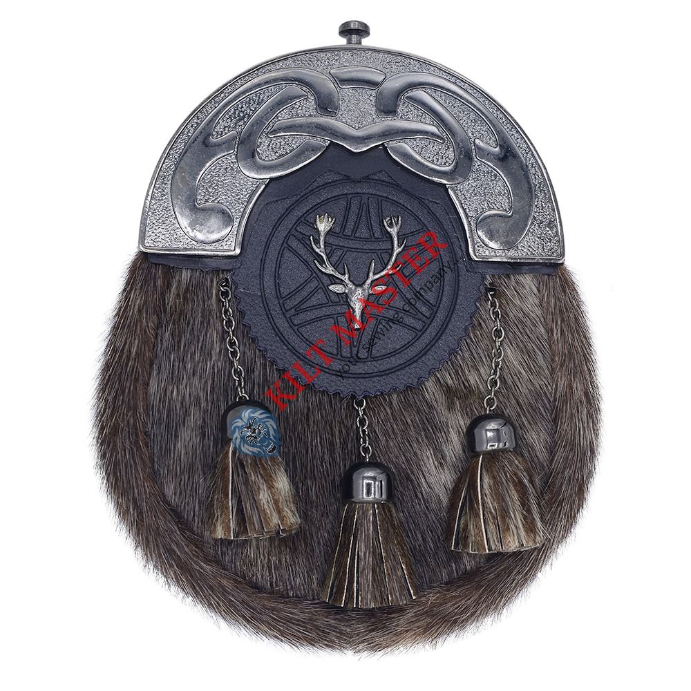 Antique Scottish Seal Skin Sporran with Stag Head Cantle Front