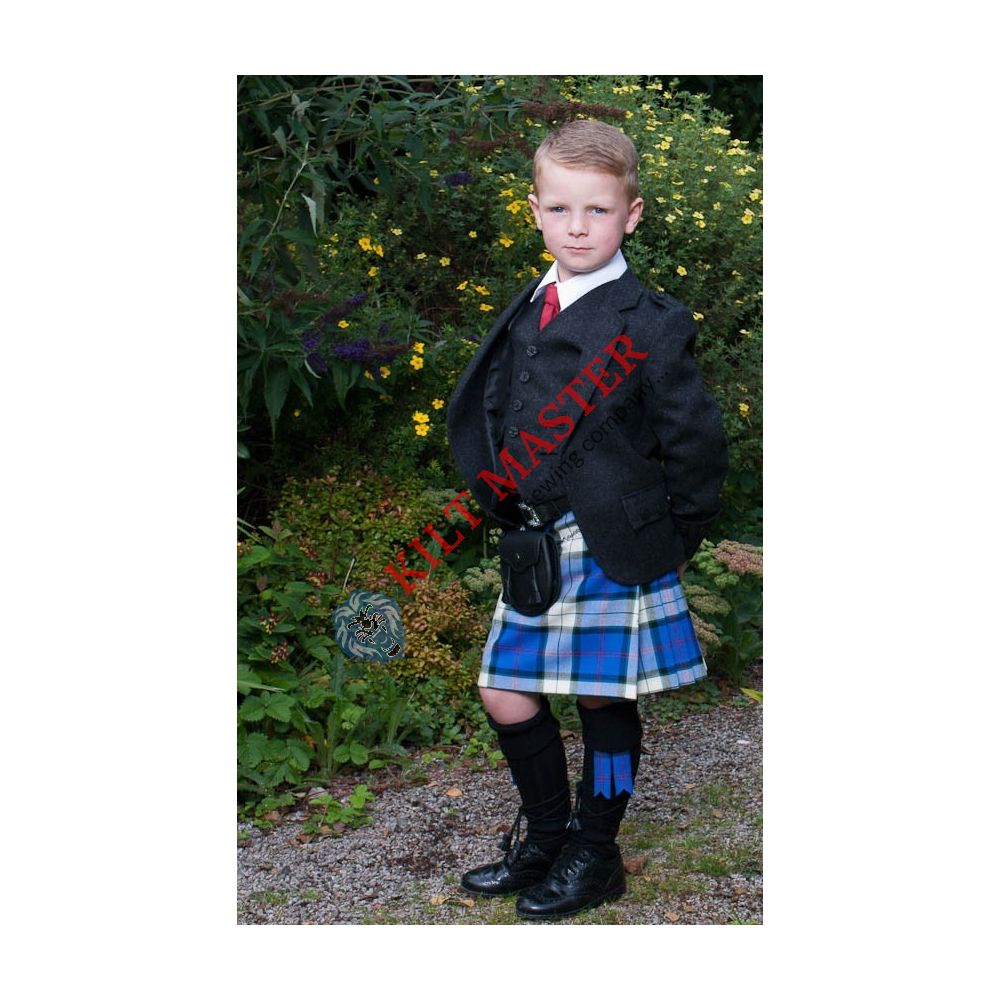 Blue and White Tartan kilt Front 