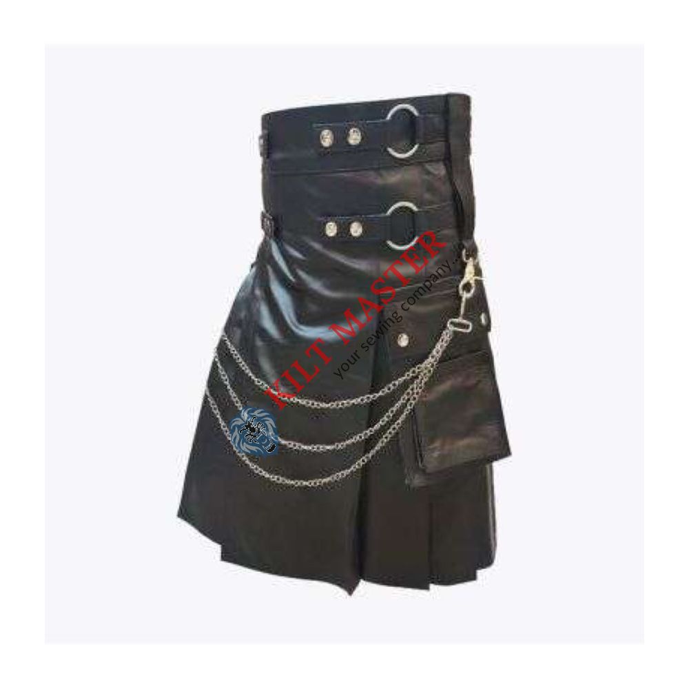 Modern pure Black Leather Kilt