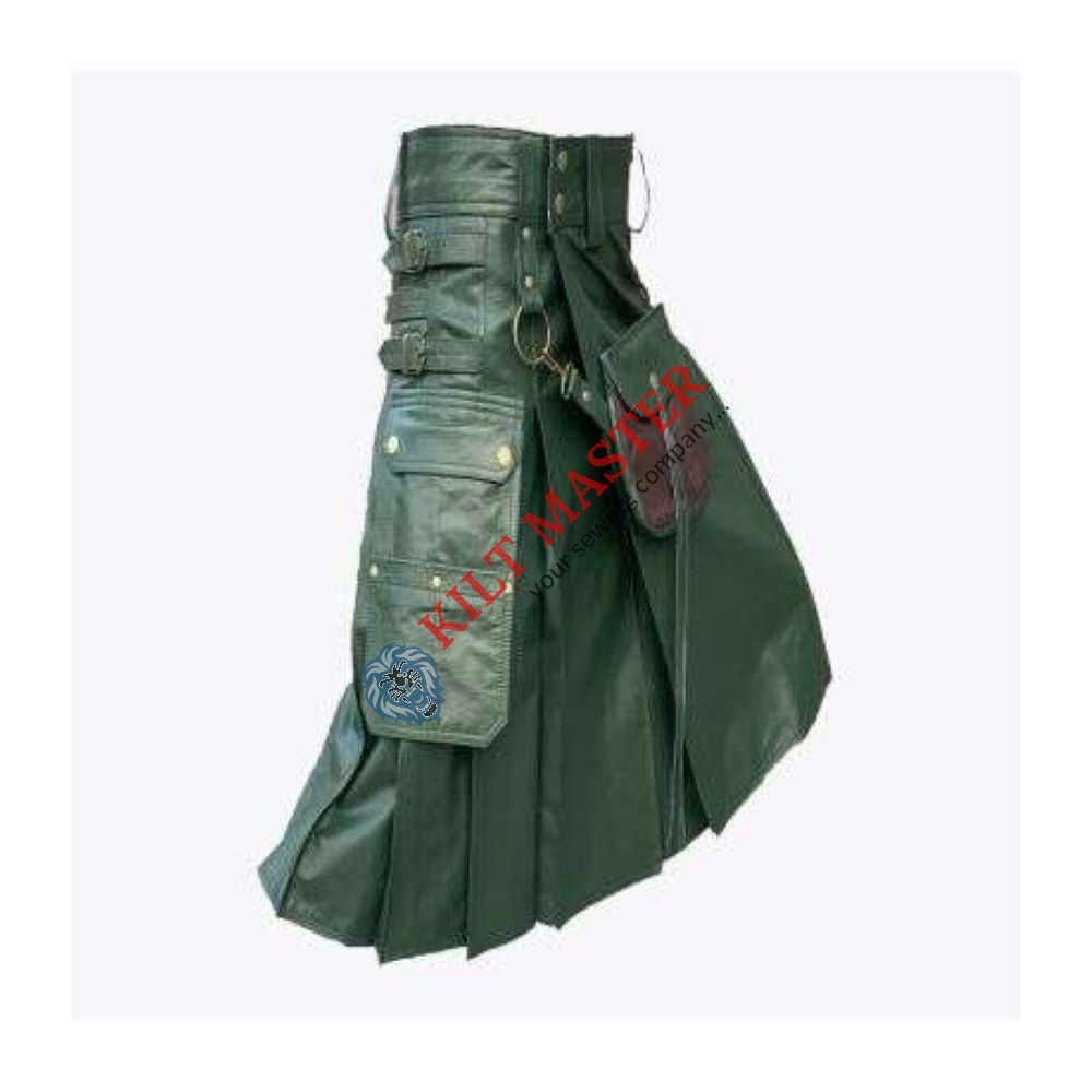 Stylish Green Leather Kilt