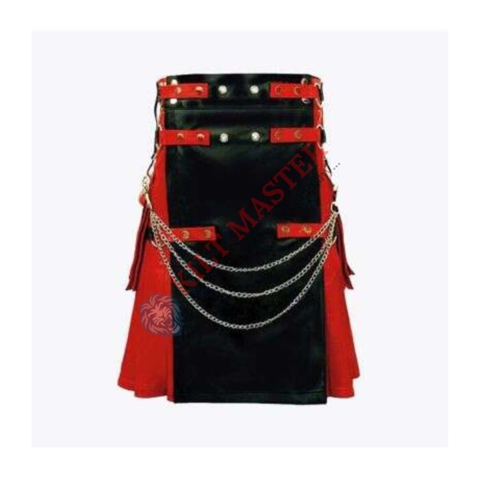 Black and Red Scottish Leather Kilt