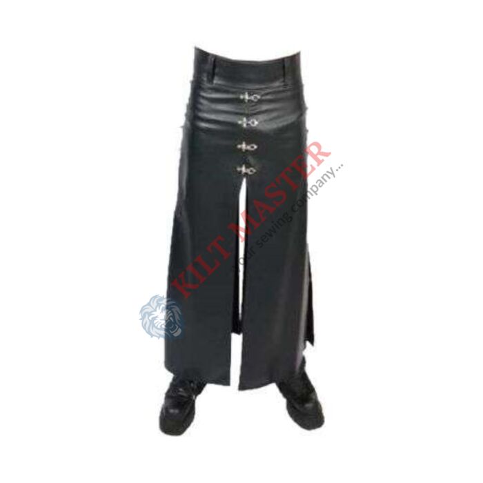 Black Leather Long Hip Kilt