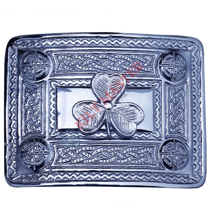 Shamrock Badge Chrome Kilt Belt Buckle