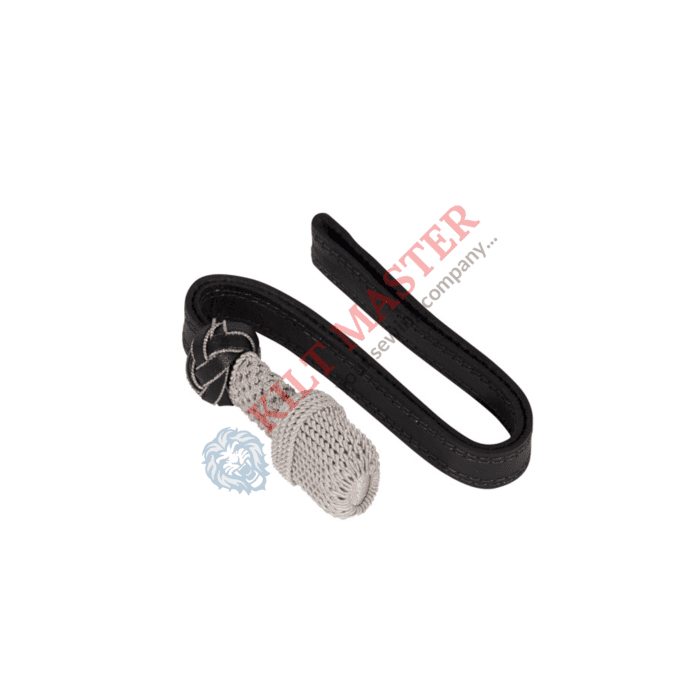 Sword knot, silver with black leather strap