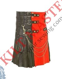 Scottish Black and Red Leather Kilt 